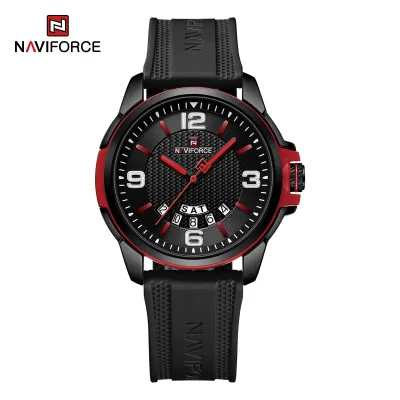 NAVIFORCE 9215 Men Wristwatch Top Brand Luxury Waterproof Calendar Watch Rubber Original Sport Military Army Quartz Male Clock - Black Red